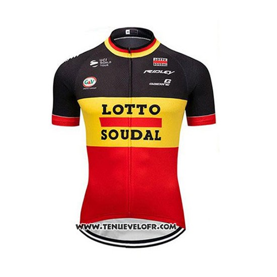 2018 Maillot Ciclismo Lotto Soudal Noir Jaune Rouge Manches Courtes et Cuissard